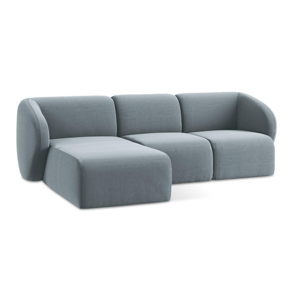 ECKSOFA Links Samt Stoff Blau - Schwarz/Hellblau, Holzwerkstoff/Kunststoff (248/166cm) - LaMiaSofa