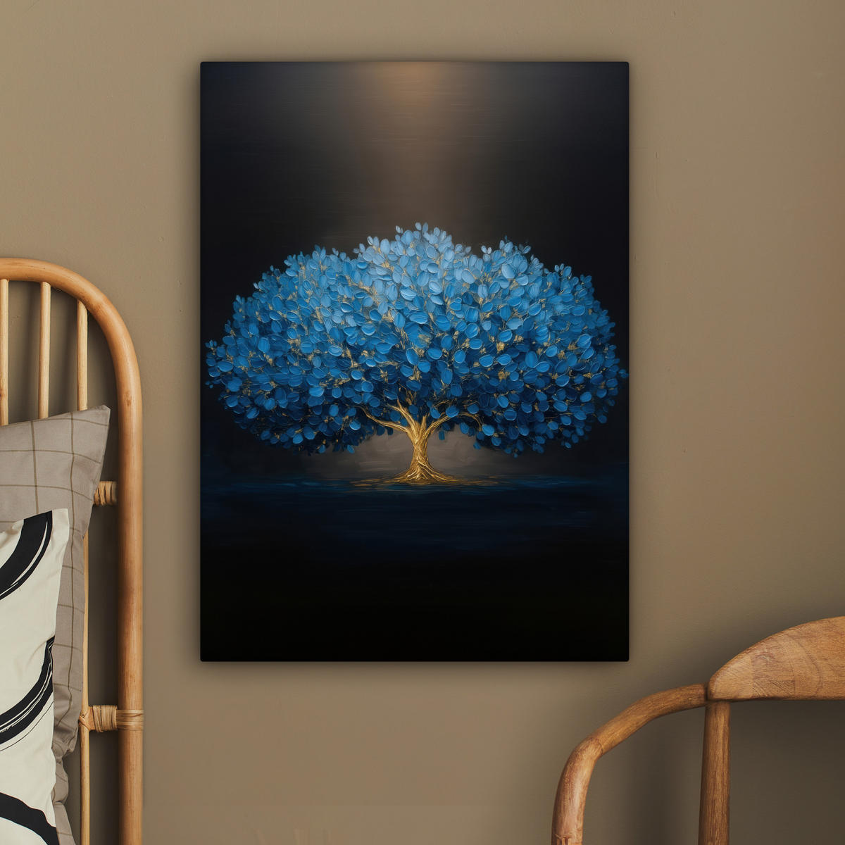 LEINWANDBILD Baum - Blau - Blätter - Pinselstriche Wandbild Wohnzimmer 60x80 cm - Blau, Textil (60/80cm) - MuchoWow