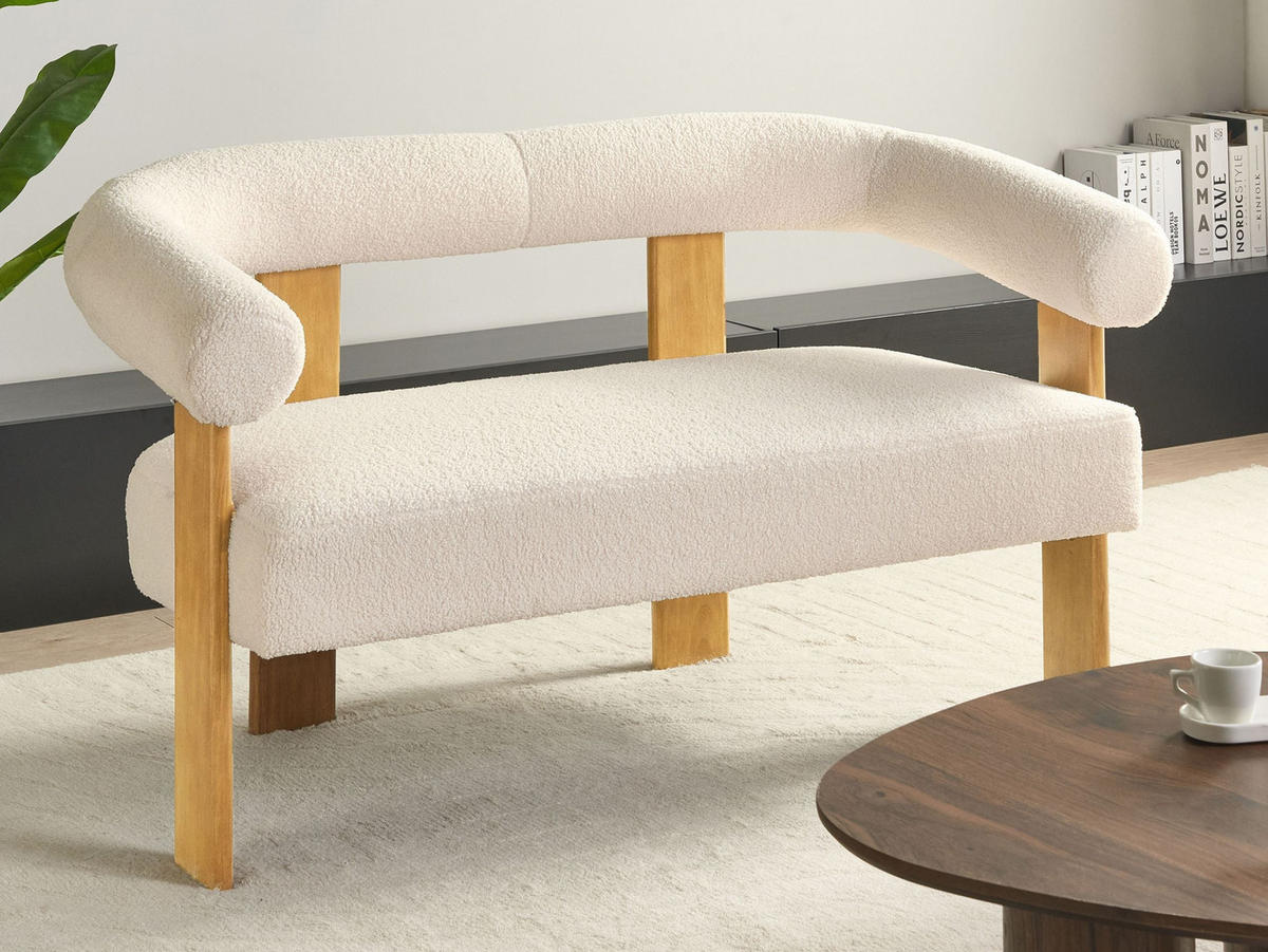 POHOVKA 2-místná Bouclé Krémově bílá/Světle hnědá Ilbro - krémová, textil (138/76/68cm) - Beliani