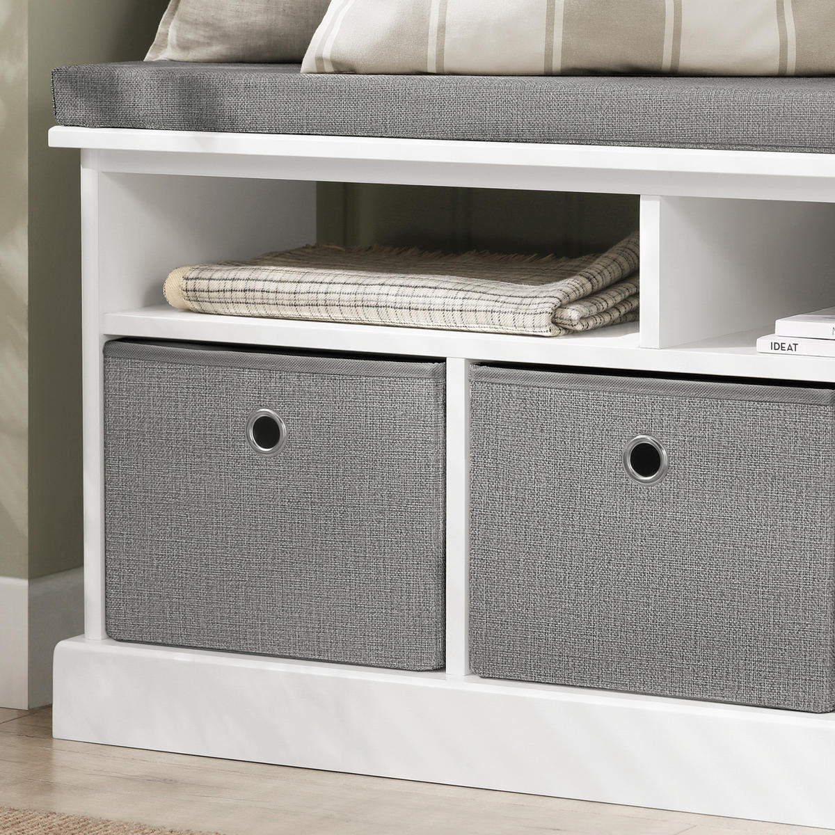 SCHUHBANK Grau - Weiß, Holzwerkstoff (96/50/35cm) - SoBuy