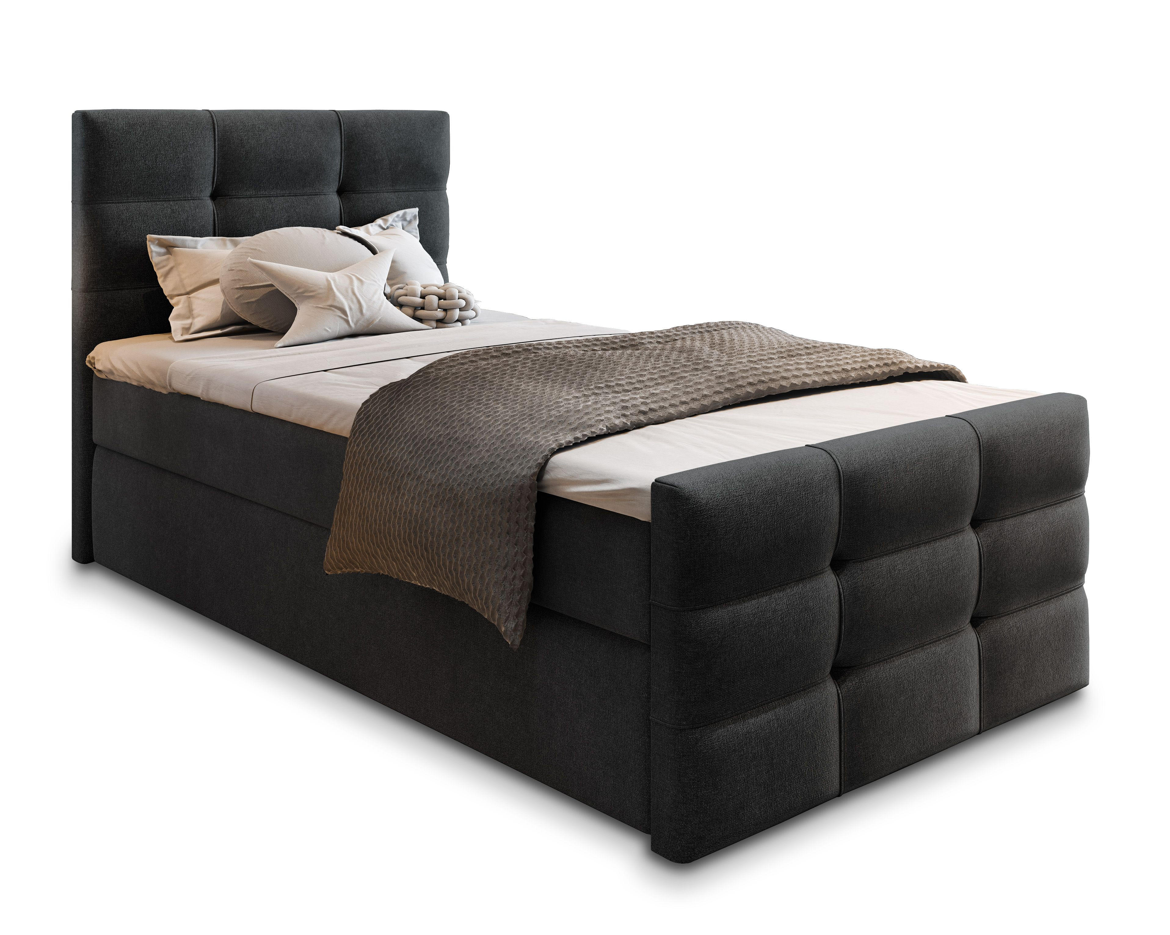 BOXBETT AMON 100 100x200 cm mit Matratze und Topper - Schwarz - Schwarz, Holz (100/200cm) - MASSENO
