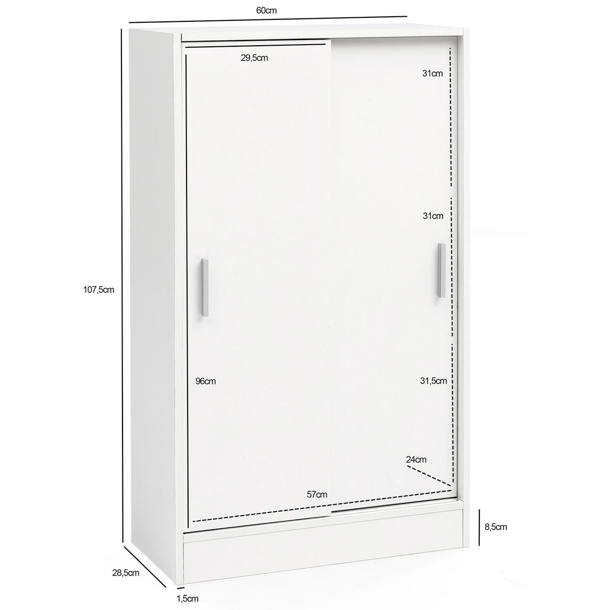 AKTENSCHRANK – Holz, Weiß, 60x107,5x28,5 cm, wasserabweisend & kratzfest, modern - Weiß, Holz/Metall (60/108/29cm) - KADIMA DESIGN
