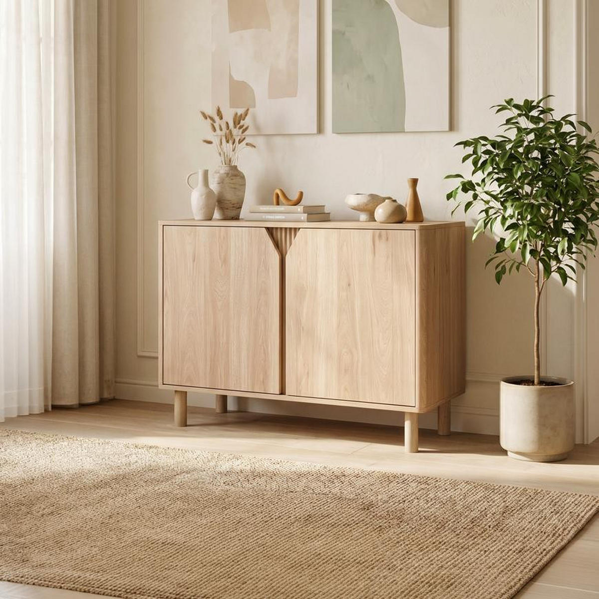 SIDEBOARD Skandinavisches mit 2 Türen, 100 cm, Eichenoptik - SOAN - Beige, Holzwerkstoff/Metall (100/78/40cm) - Sicaan
