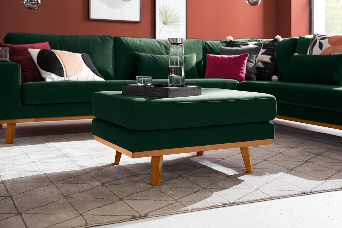 POLSTERHOCKER - Buchefarben/Grün, Buchenholz/Textil (85/43/60cm) - home24