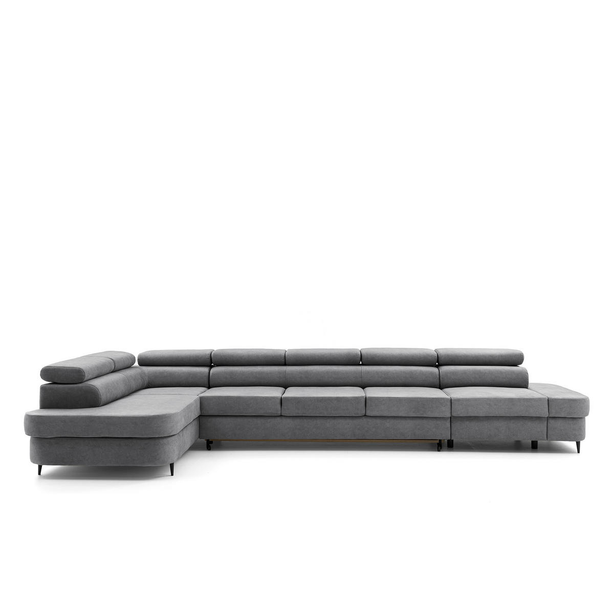 ECKSOFA PRIAM XXL L-Form Links mit Schlaffunktion 125x265 Velours Grau - Schwarz/Grau, Holz/Textil (203/420cm) - Muffo