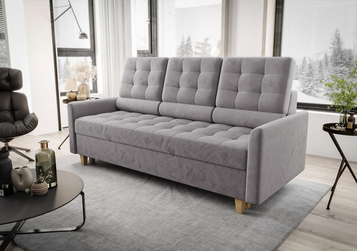 SCHLAFSOFA KONGO 03, Sofa mit Schlaffunktion, Farbe: Grau, Velourstoff - Grau, Textil (215/103/96cm) - O-Sofa