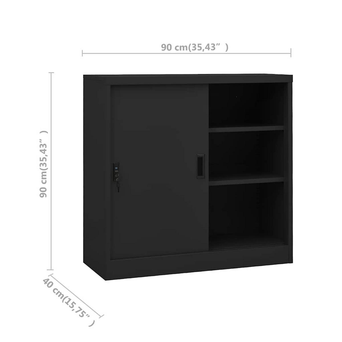 AKTENSCHRANK mit 3 Fächer und abschließbare Schiebetüren, 90/40/90 cm, aus Stahl, in Anthrazit - Anthrazit, Metall (40/90/90cm) - vidaXL