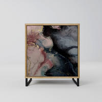 SIDEBOARD GILDED SWIRLS, Eichefarben, 57,5x42x67,5 cm, Schwarze Metall-Rahmenfüße - Eichefarben/Multicolor, Holzwerkstoff/Metall (57.5/67.5/42cm) - SpaceRebels