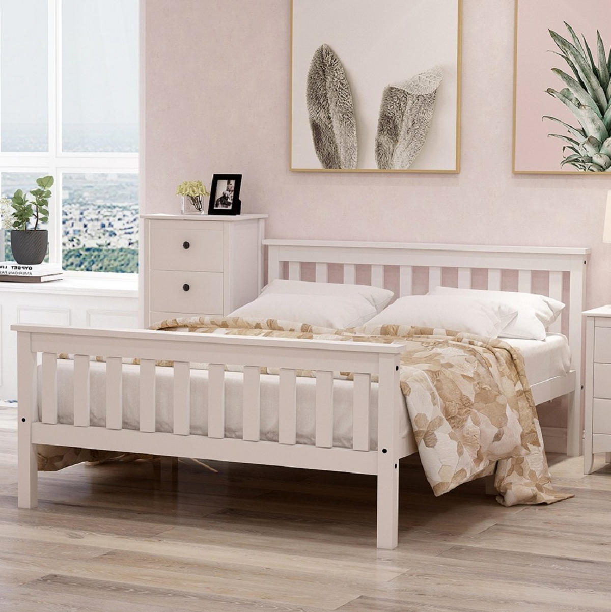 DOPPELBETT 140/200 cm aus Massivholz mit Lattenrosten in Weiß - Weiß, Holz (140/200cm) - OKWISH