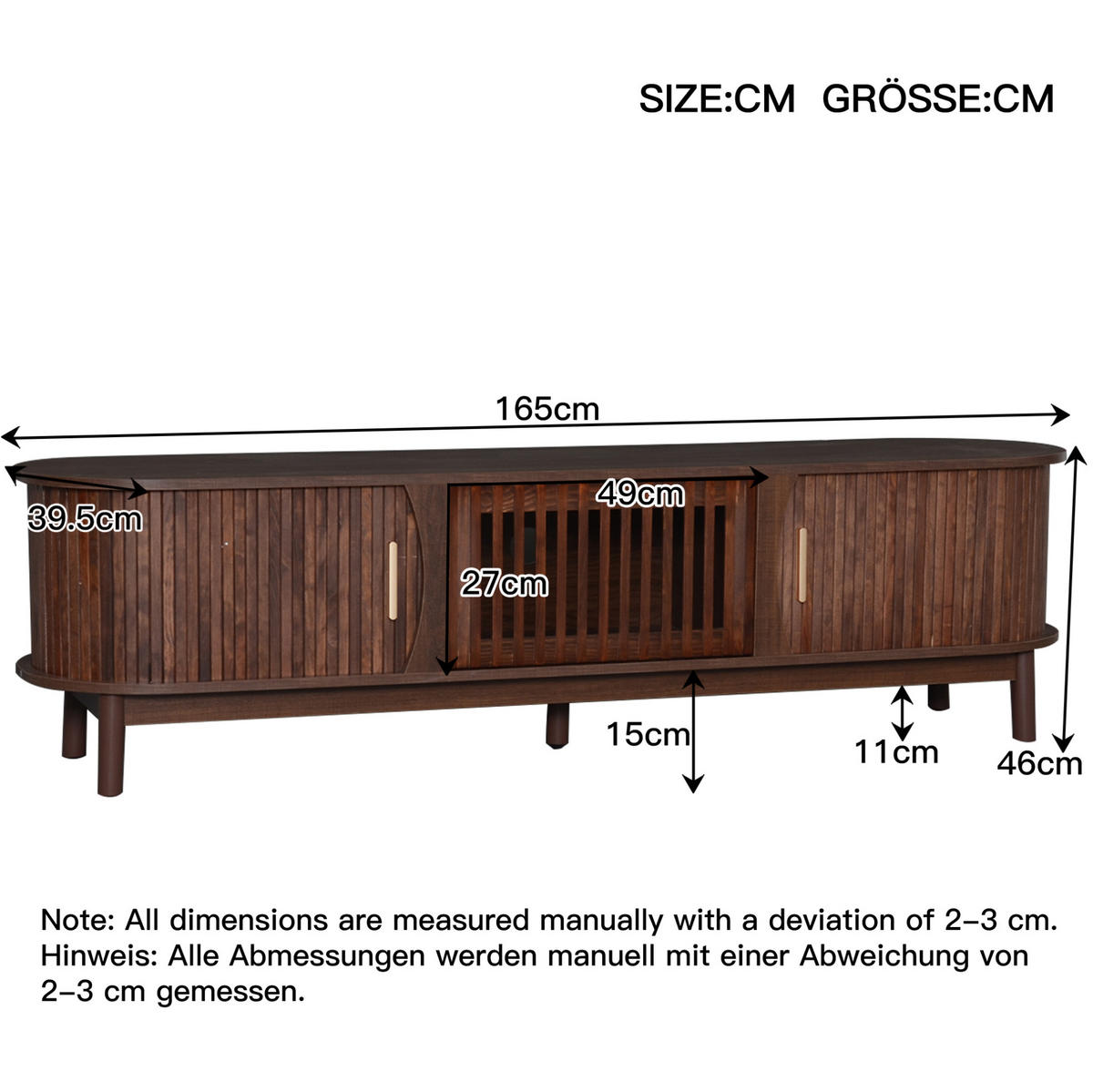 TV stolek 165/39,5/46 cm s posuvnými a výklopnými dvířky, MDF, Hnědá - hnědá, kompozitní dřevo (165/46/39.5cm) - Redom
