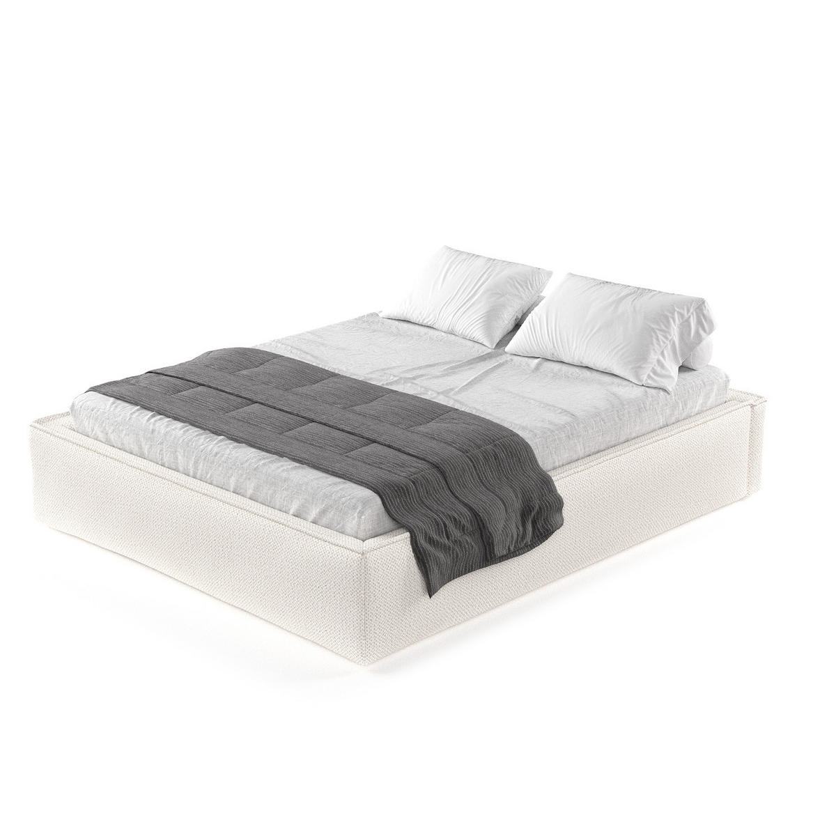 POLSTERBETT Alvar Creme 120/200 cm im Chenille-Stoff - Creme/Schwarz, Holz/Holzwerkstoff (120/200cm) - Maison de Reve