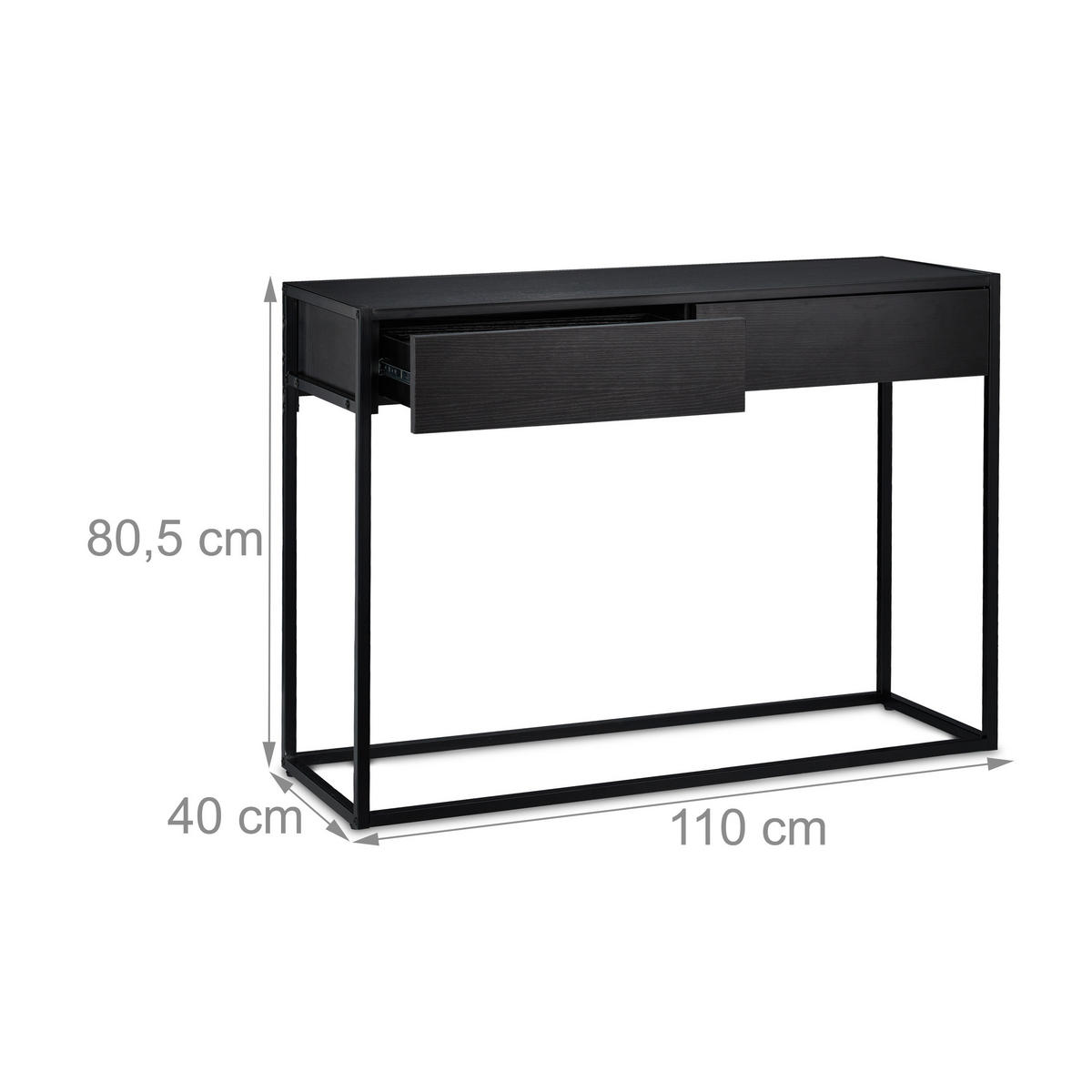 KONSOLENTISCH - Schwarz, Holzwerkstoff/Metall (40/110/80.5cm) - Relaxdays