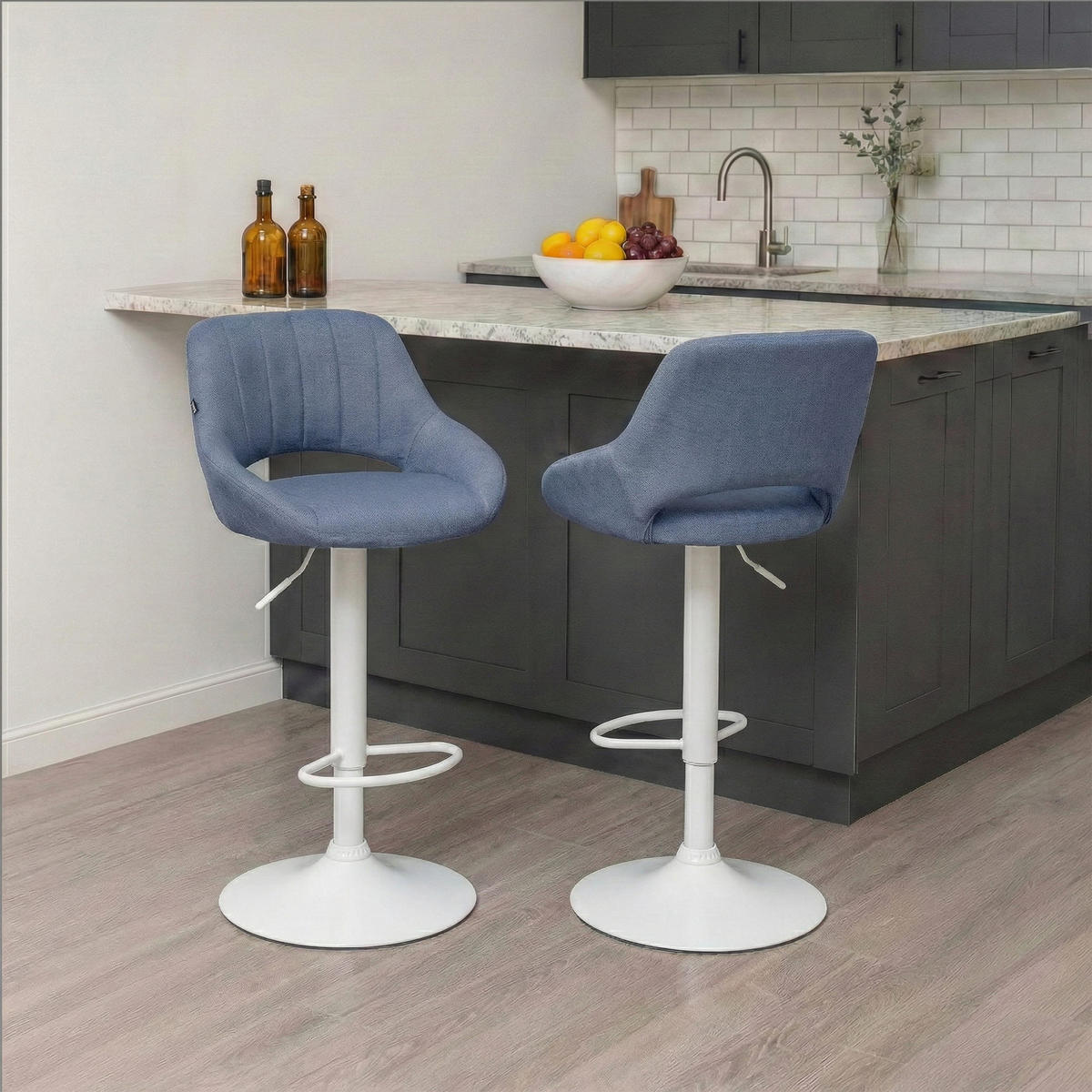 BARHOCKER Stoff Blau - Blau/Weiß, Textil/Metall (47/85/48cm) - CLP