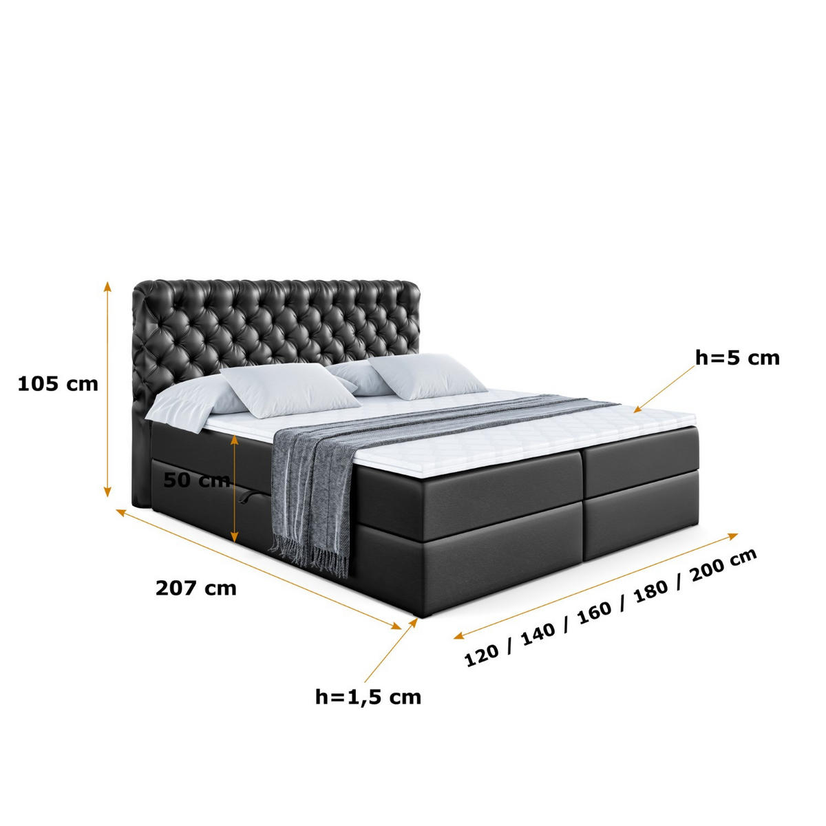 BOXBETT mit Matratze H3 und Lattenrost - BOXI8 - 180x200 cm Schwarz Hochglanz - Schwarz Hochglanz, Holzwerkstoff (180/200cm) - ALTDECOR