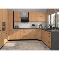 KÜCHENZEILE Casella 15-teilig Schwarz / Casella Eiche Natur - Schwarz/Braun, Holzwerkstoff/Metall (360/207/270cm) - Feldmann-Wohnen