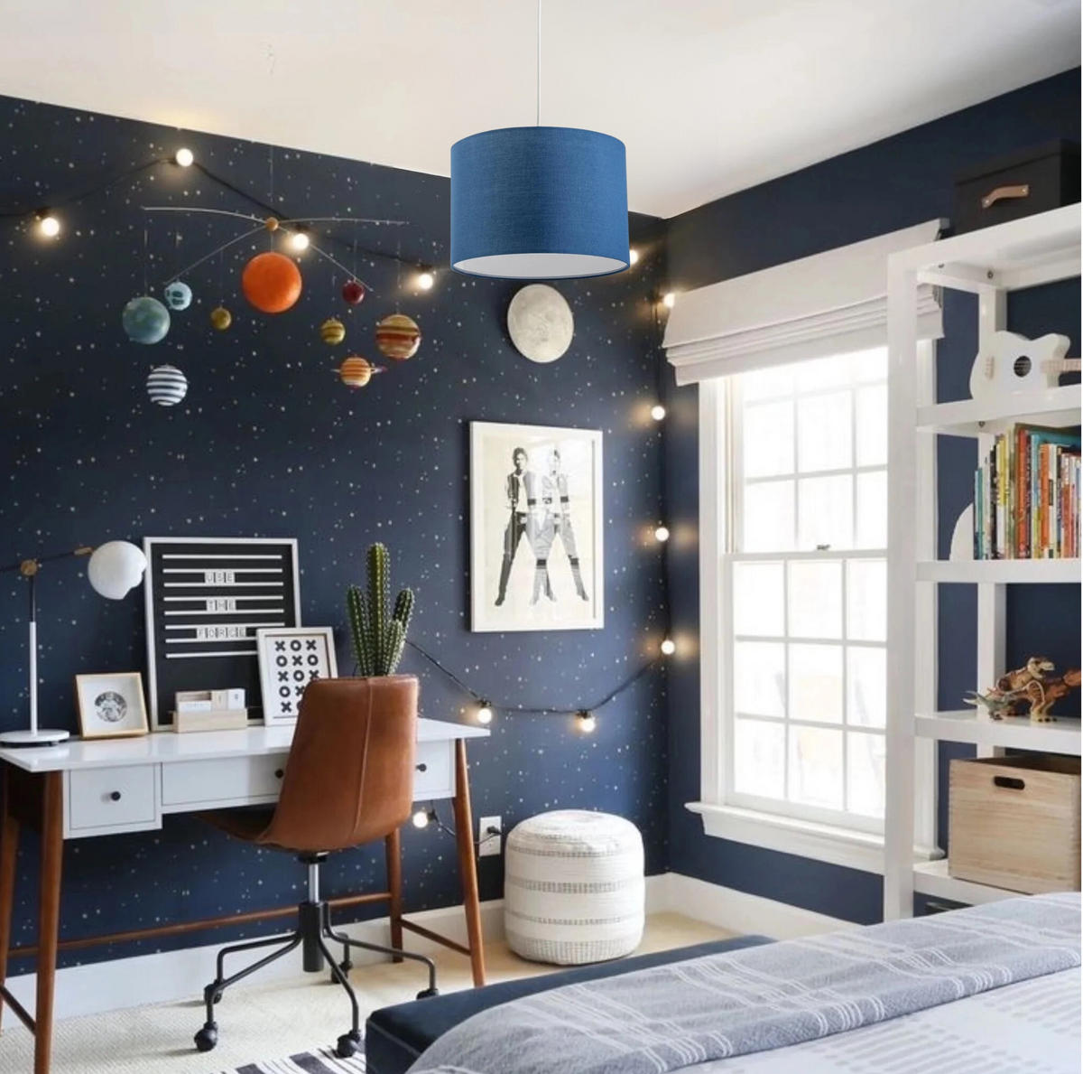 DECKENLAMPENHAUBE LUCIA Marineblauer Stoff mit mattiertem Diffusor - Dunkelblau, Textil (30/30/20cm) - CGC Europe