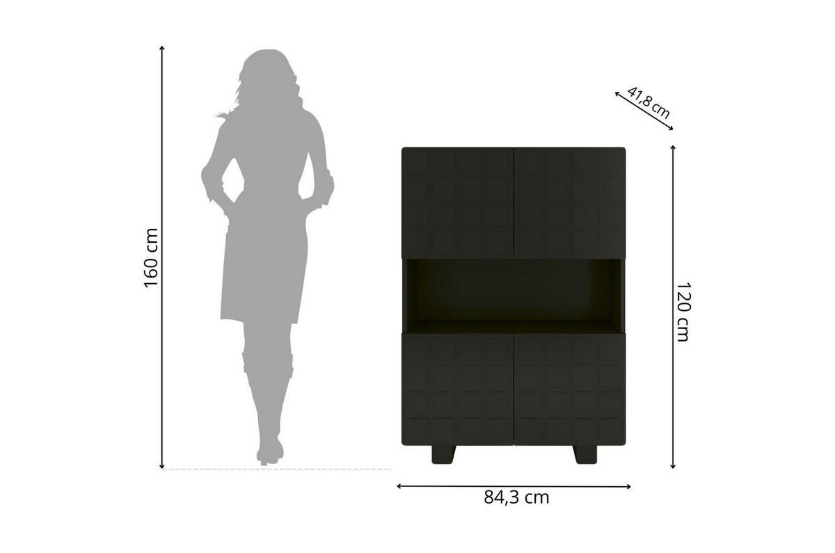 HIGHBOARD Cubo Long, Geometrische 3D Fronten, 85 x 120 cm, Schwarz - Schwarz, Holz/Holzwerkstoff (84.3/120/41.8cm) - Skandica