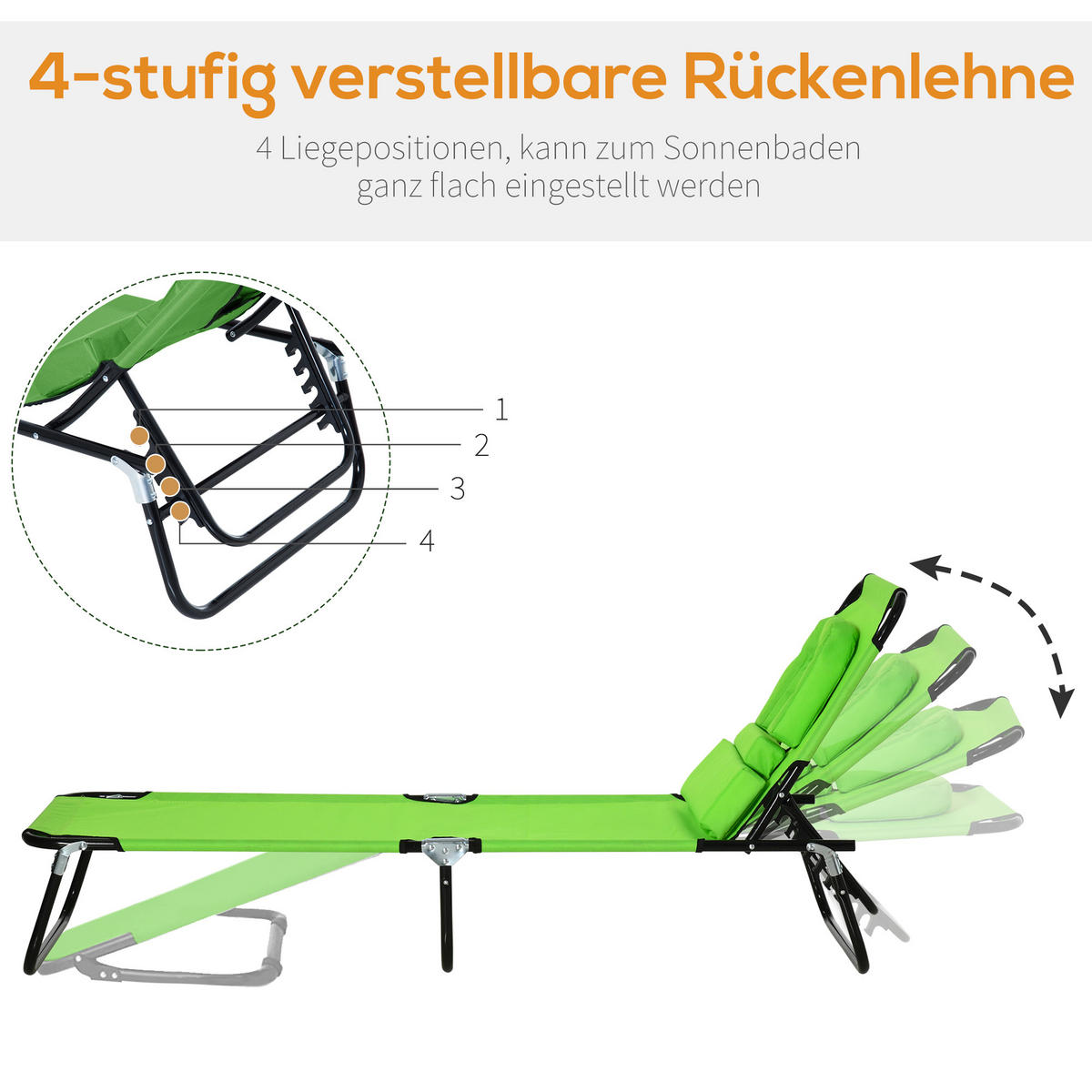 SONNENLIEGE mit Gesichtsöffnung Grün 190/56/70 cm - Schwarz/Grün, Textil/Metall (56/28/190cm) - Outsunny