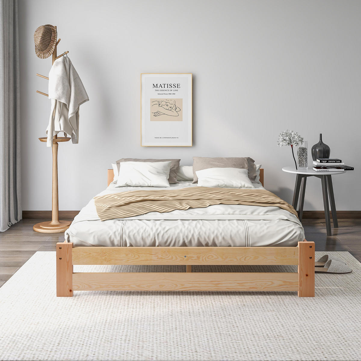 BETT 140/200 cm Natur aus Kiefer mit Kopfteil und Lattenrost - Naturfarben, Holz (140/200cm) - OKWISH