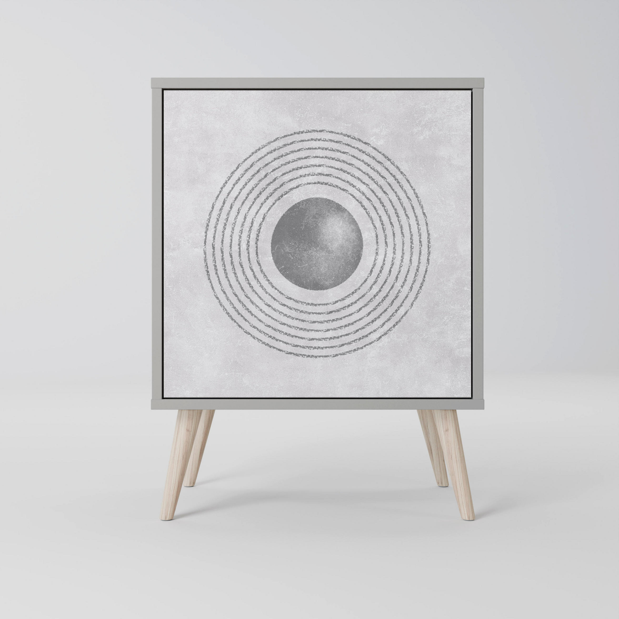SIDEBOARD SOLID CIRCLES, Grau, 57,5x42x77,5 cm, Schräge Buchenholzfüße - Buchefarben/Multicolor, Holzwerkstoff/Buchenholz (57.5/77.5/42cm) - SpaceRebels