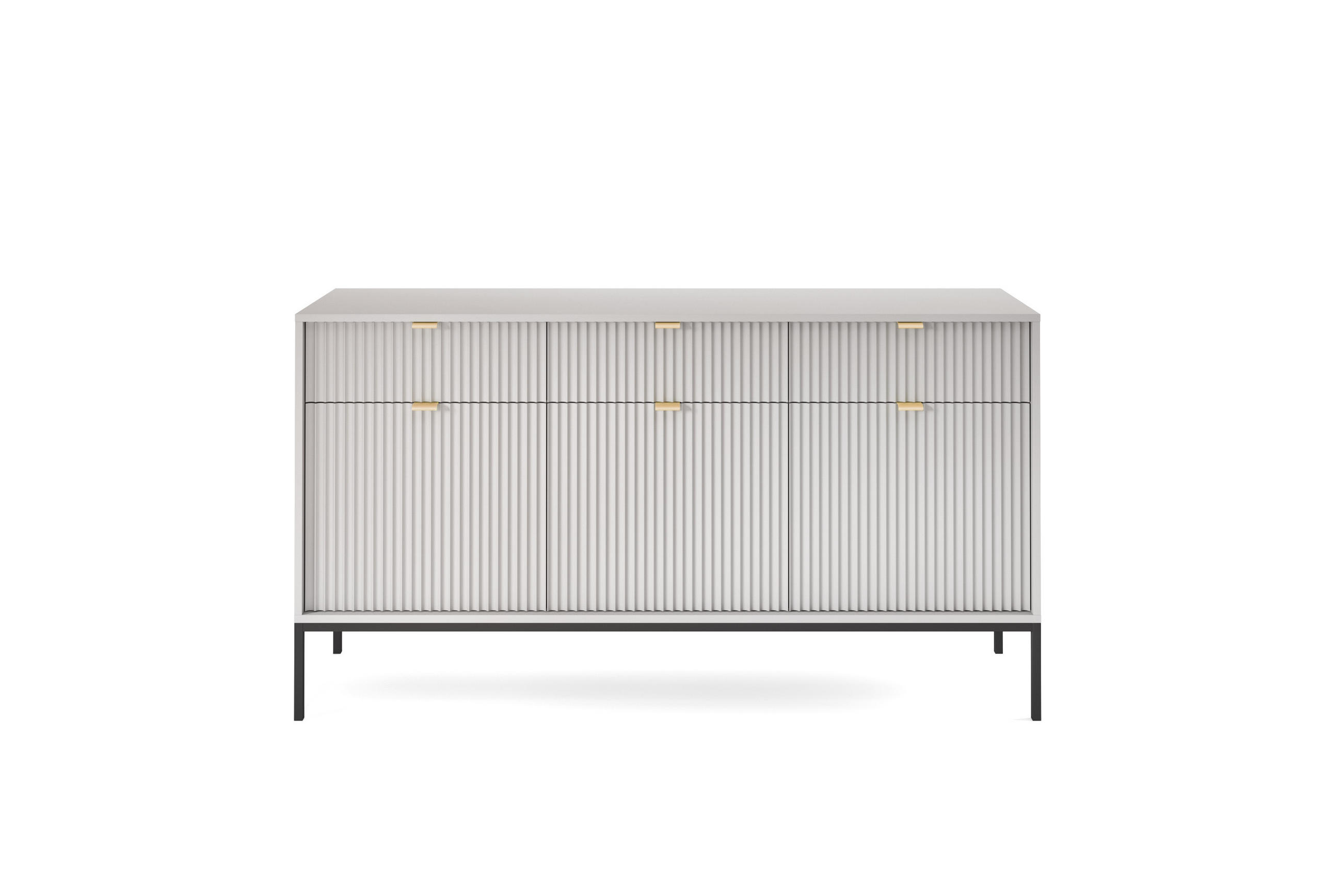 KOMMODE NOVA - KSZ154, Geriffelte Fronten, goldene Griffe 154x39x83 cm Grau - Graphitfarben/Schwarz, Holzwerkstoff/Kunststoff (154/83/39cm) - DomoHome
