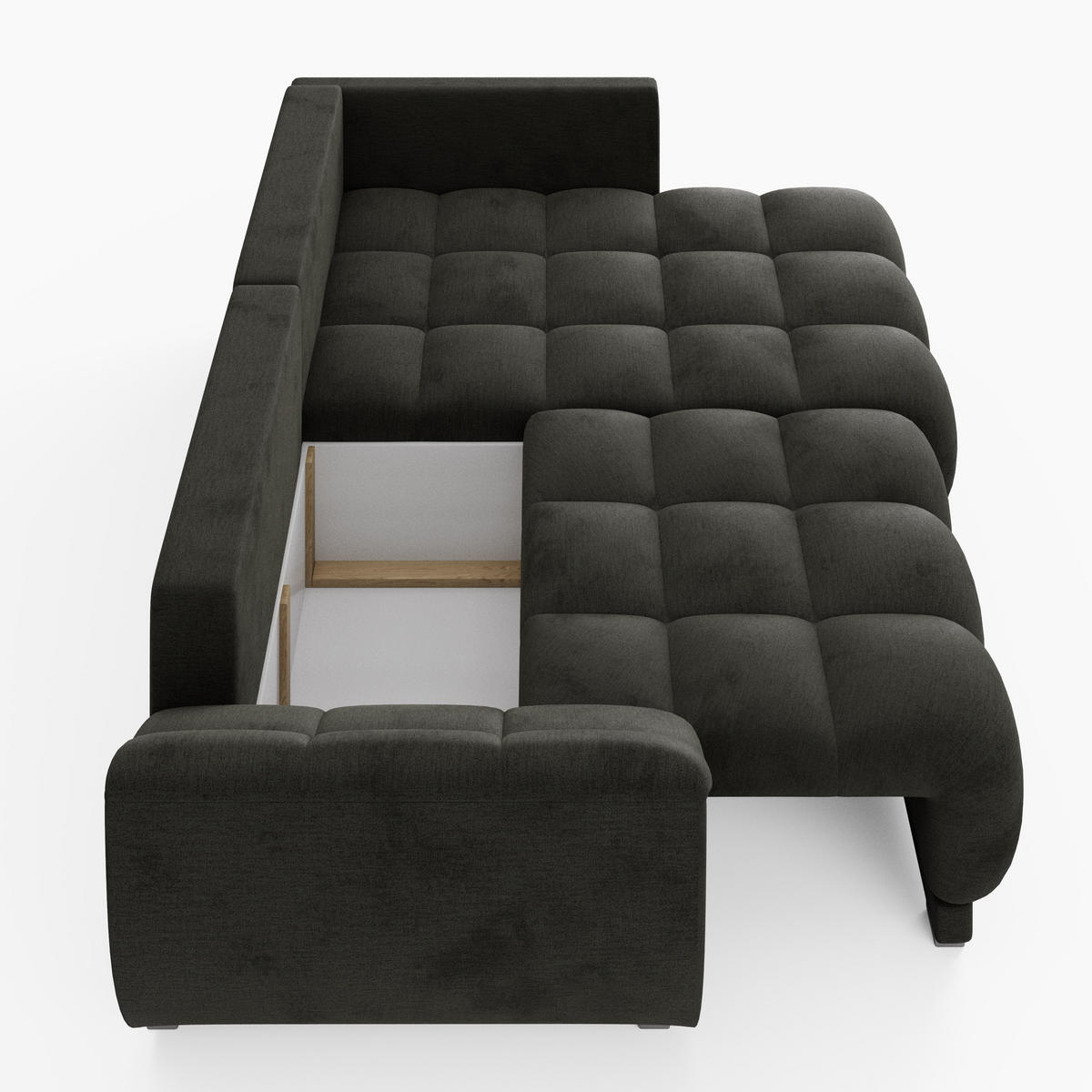 ECKSOFA LARGO Rechts Gelb Velours-Stoff L-Form Couch mit Schlaffunktion & Bettkasten - Gelb/Schwarz, Holz (285/180cm) - Barchello