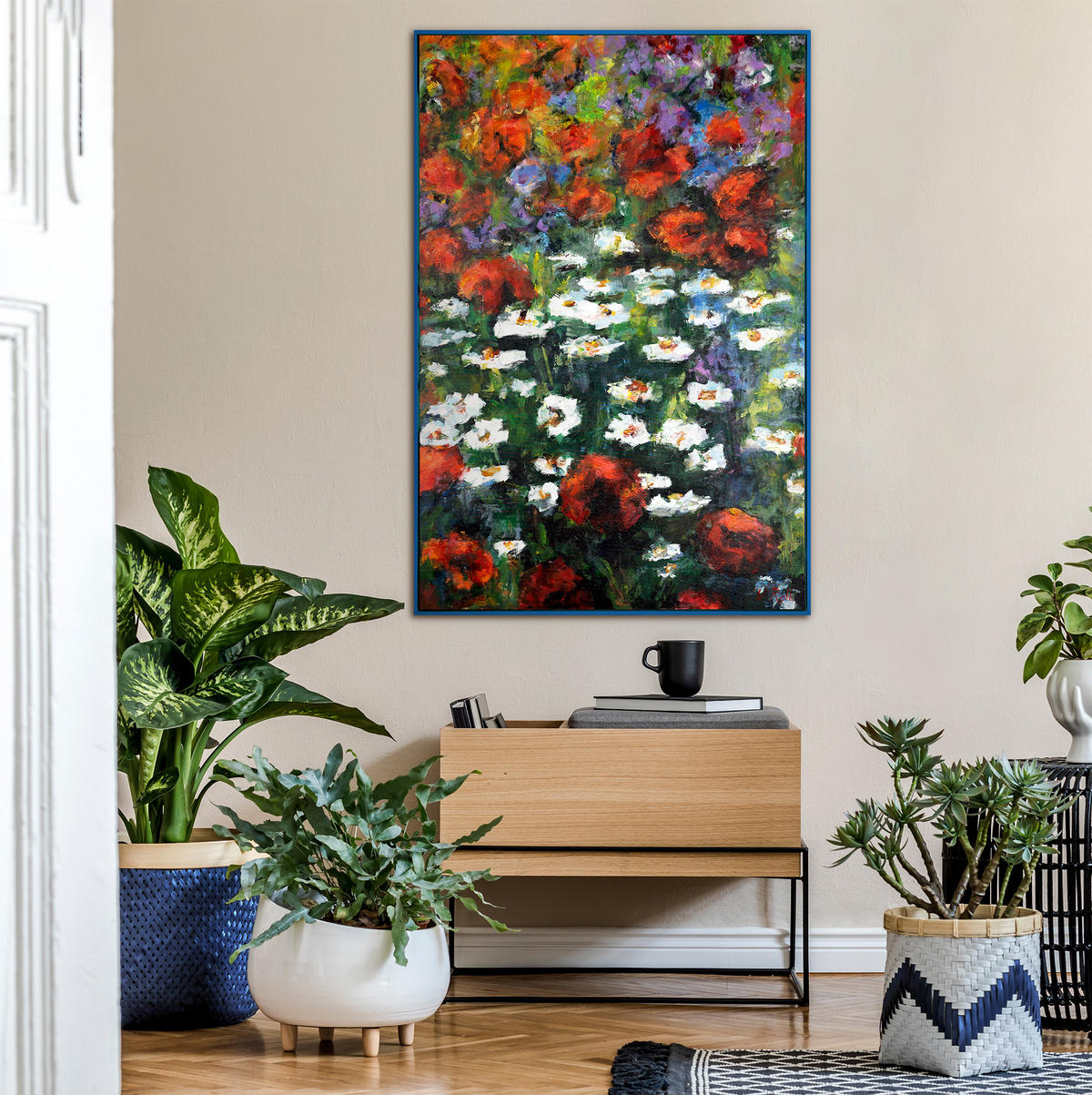 GEMÄLDE Blühende Weiten Schattenfugenrahmen Blau 120x80 cm - Blau, Holz (120/80cm) - YS-art gallery