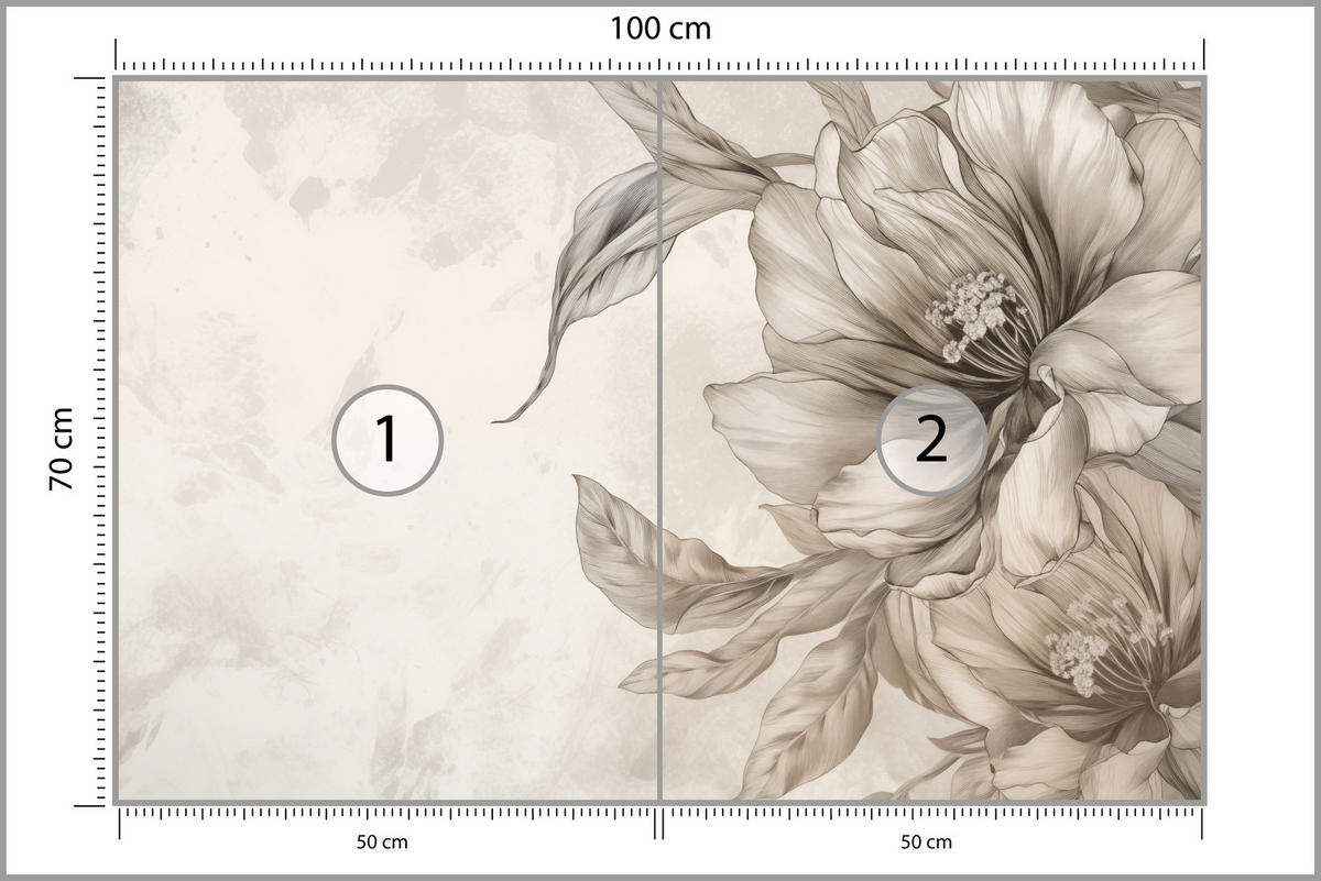 FOTOTAPETA Pre Spálňu Jemné Béžové Kvety Minimalizmus Moderná 100 x 70 cm - béžová, papier (100/70cm) - Muralo