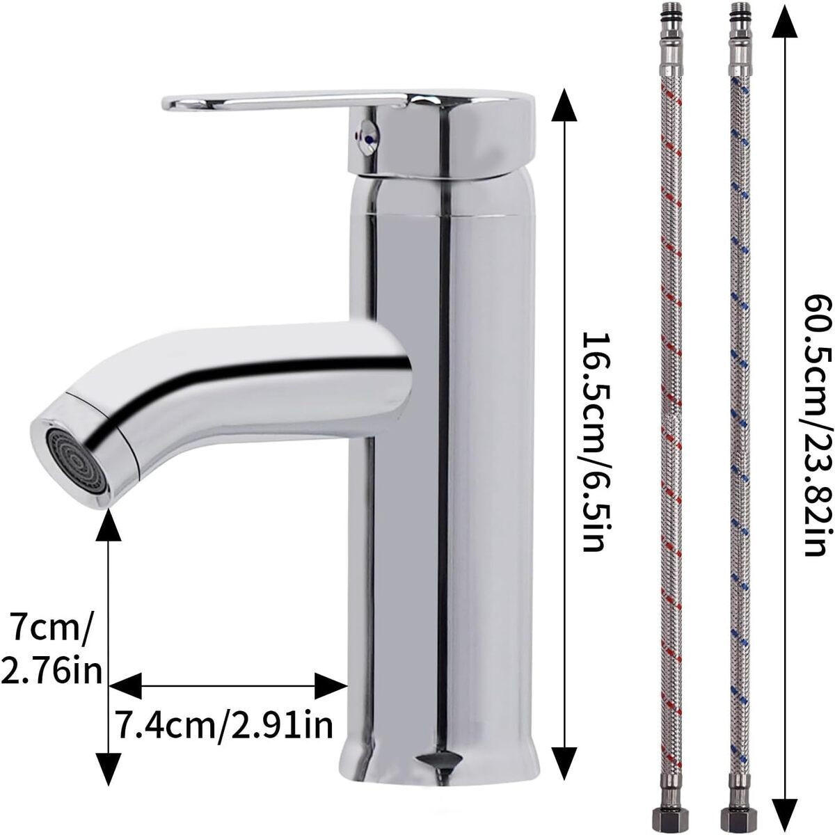 WASCHTISCHARMATUR EDELSTAHL 304 SILBER MIT FLEXIBELSCHLAUCH - Silberfarben, Metall (16/7/7cm) - Authentics