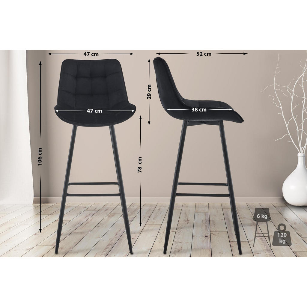 Thumbnail - Deluke Barhocker, Schwarz, Metall, 47x106x52 cm, Esszimmer, Barmöbel, Barhocker