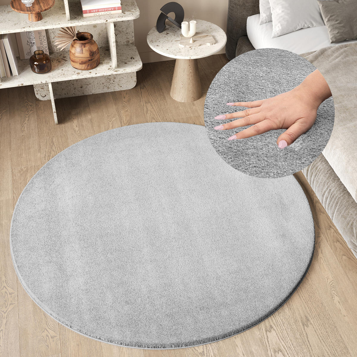 TEPPICH CUDDLE ROUND Grau 240/240 cm - Grau, Kunststoff (240/240cm) - Tapiso