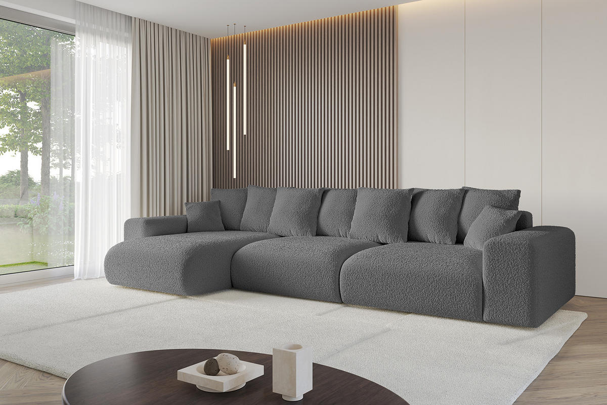 ECKSOFA Ottomane links ESKAR-L 364x176x84 Platinfarben Bouclé - Platinfarben/Schwarz, Holzwerkstoff/Kunststoff (364/176cm) - ALTDECOR