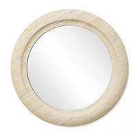 WANDSPIEGEL rund mit Holzrahmen Ø 52 cm - Beige, Glas/Holz (52/3/52cm)