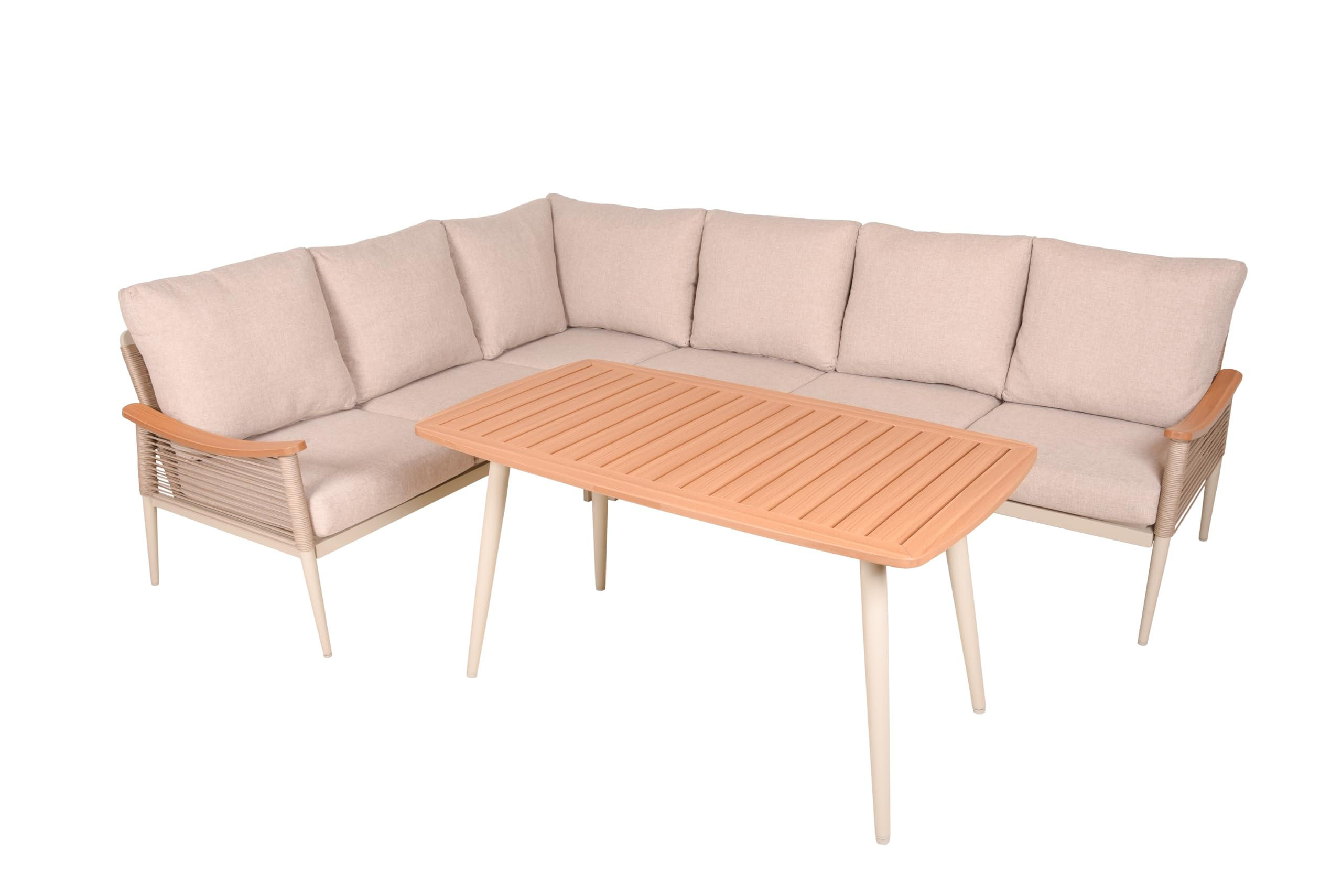 GARTENLOUNGESET Linda Eckloungegruppe Gartenmöbel - Beige, Kunststoff - DELUKE