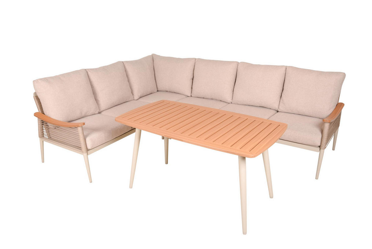 GARTENLOUNGESET Linda Eckloungegruppe Gartenmöbel - Beige, Kunststoff - DELUKE