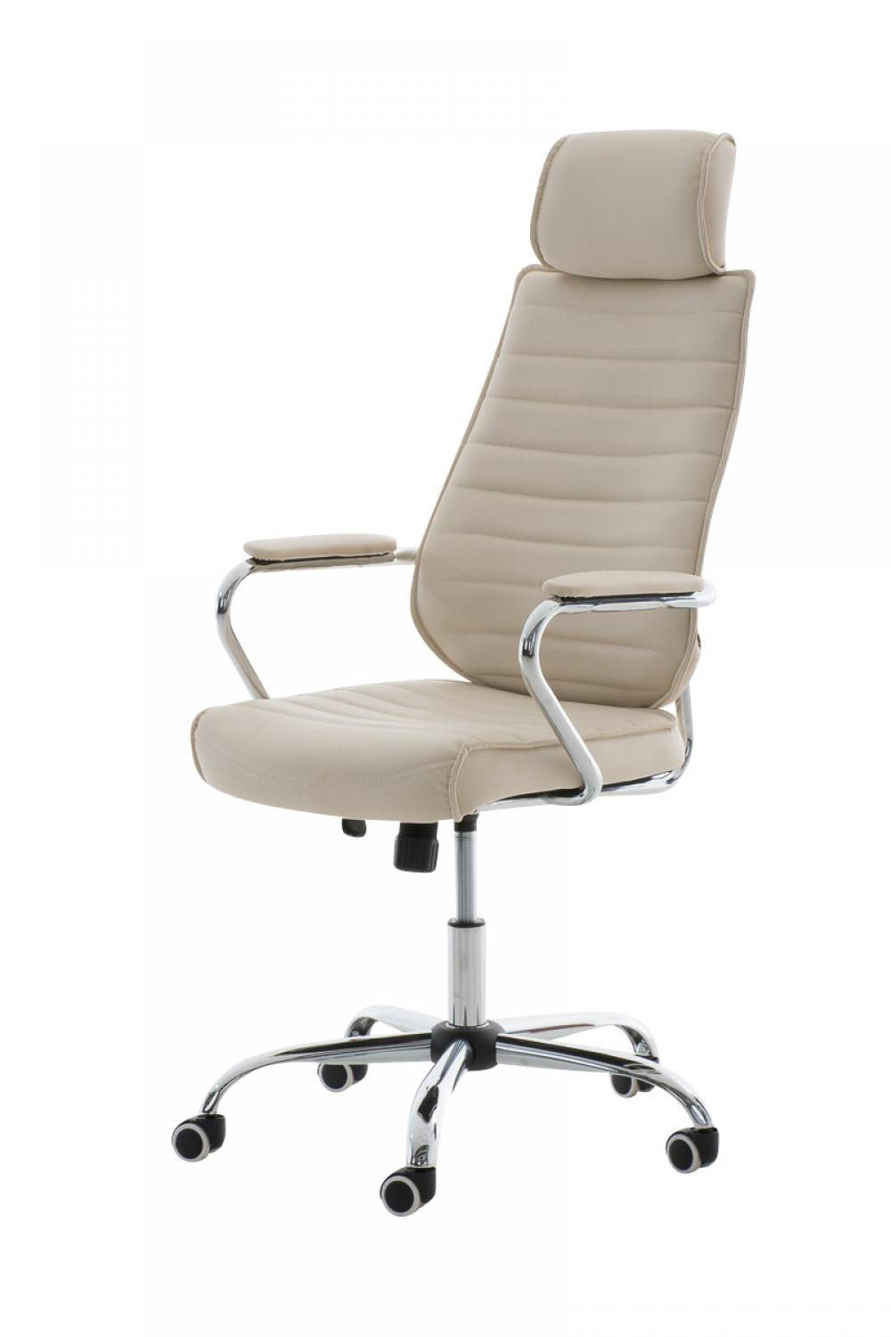 CHEFSESSEL Lederlook creme - Chromfarben/Creme, Textil/Metall (60/117/67cm) - CLP