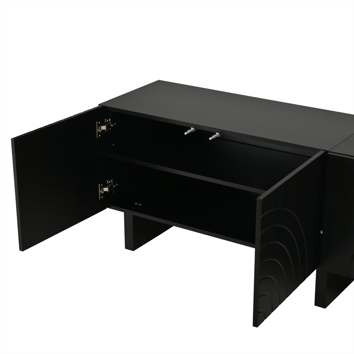 LOWBOARD in Schwarz TV-Schrank mit 2 Ablagen, für 75-Zoll-Fernseher , B180/T40/H55 cm - Schwarz, Holzwerkstoff (180/55/40cm) - STILVORA