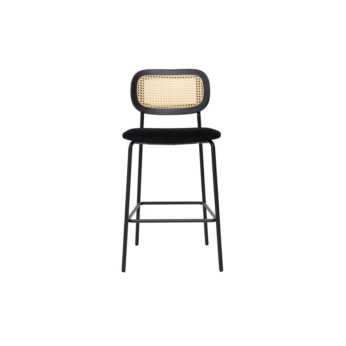 SAMT-DESIGNHOCKER in Schwarz, Schwarzmetall und Rattan-Geflecht (2er Set) MIRANDA - Schwarz, Textil (49/95.5/47cm) - Miliboo