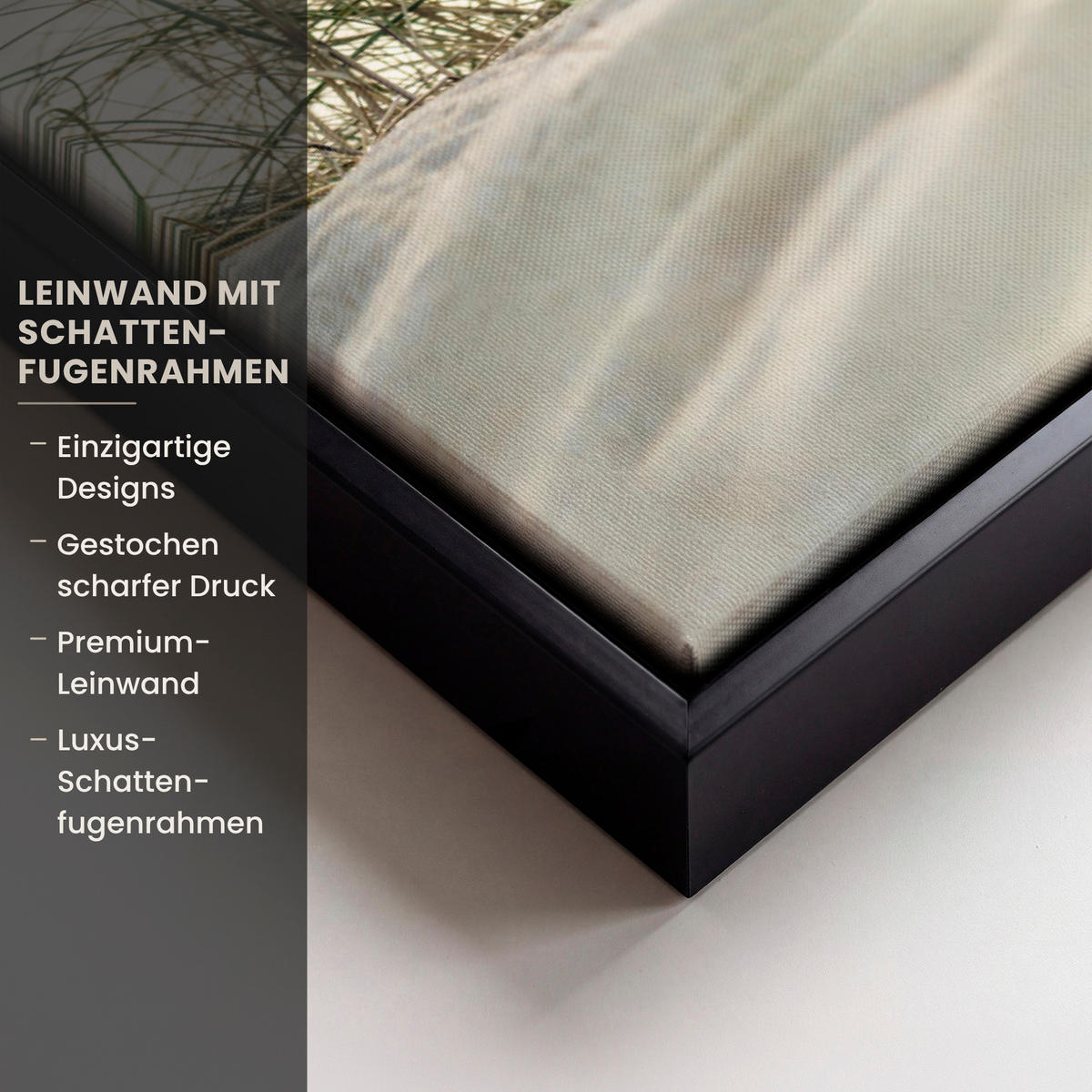 LEINWAND Bilder mit Rahmen - Dünen mit Strandhafer in der Sonne des Nationalparks Schleswig-Holsteinisches Wattenmeer - 70x100 - Creme, Textil (70/100cm) - MuchoWow
