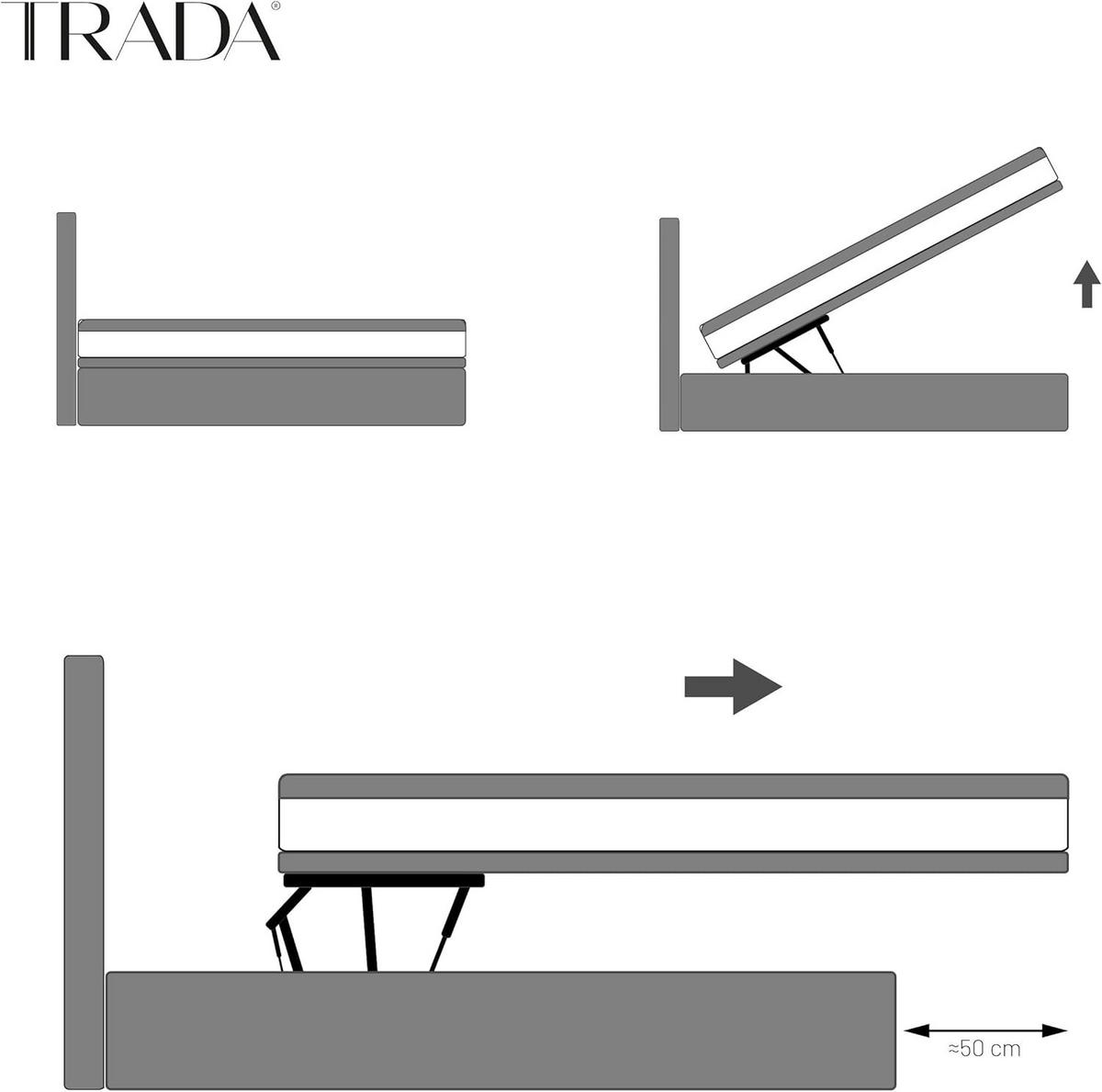 BOXSPRINGBETT BOND - Bett mit Matratze und Bettkasten - mit gestepptes Kopfteil - Schwarz - 140x200 cm - Schwarz, Textil (140/200cm) - Trada