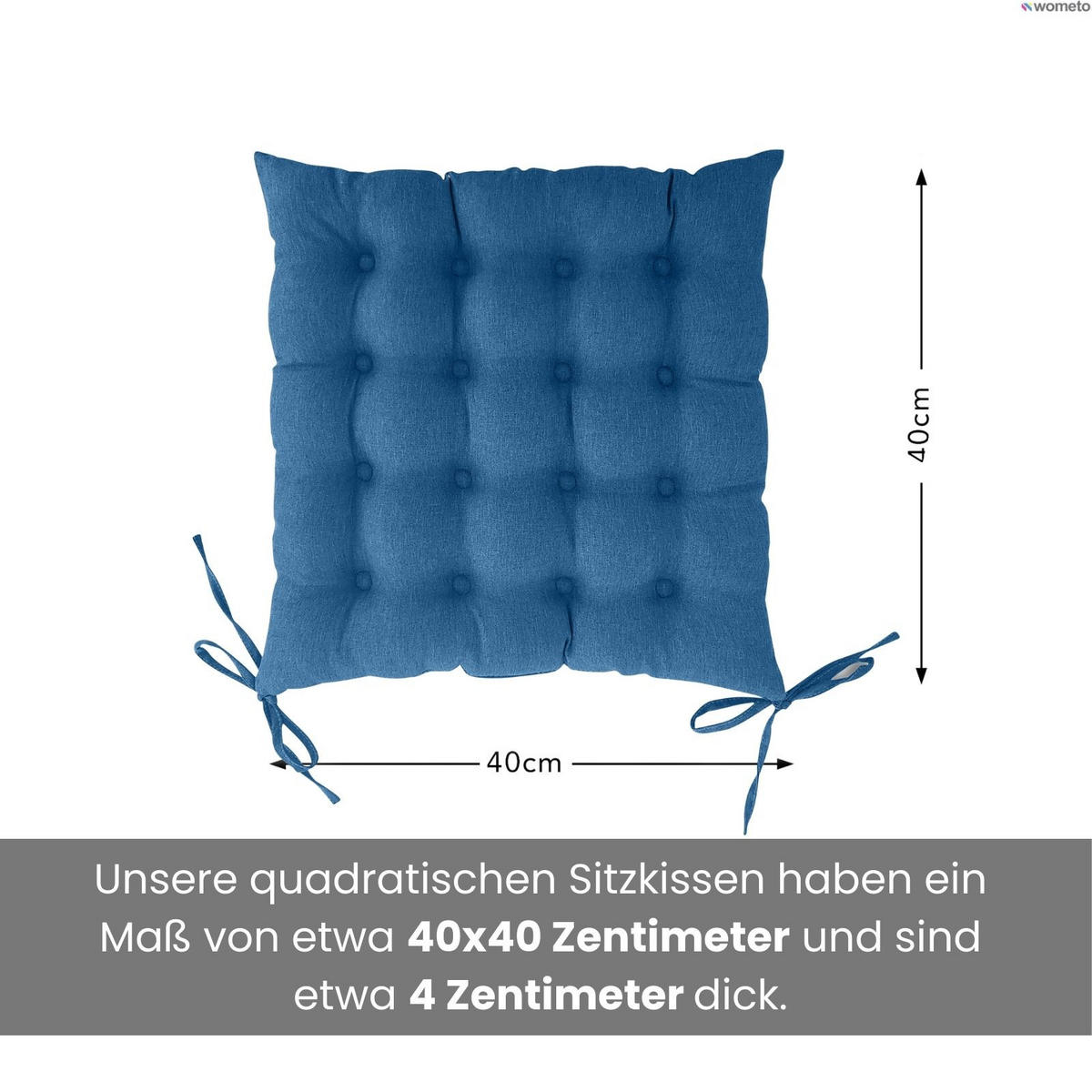 SITZKISSEN 2er Set 16-Punkt türkis 40/40 cm mit Steppung und Halte-Bändern - Türkis, Textil (40/40/4cm) - wometo