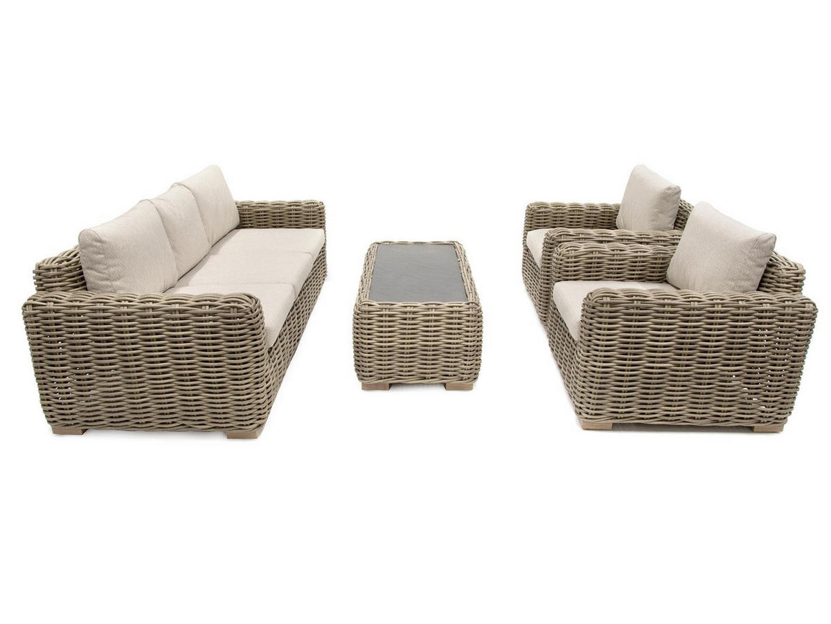LOUNGE-SET Trinidad Beige 5-Sitzer Polyrattan Sinterstein-Tisch höhenverstellbare Füße - Beige, Naturmaterialien - Green Spirit