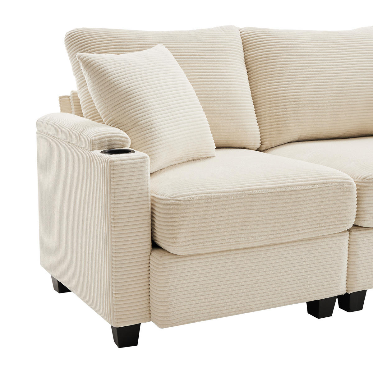 4-SITZER ECKSOFA Cord Beige mit USB, Ablage und mit Kissen - Beige, Holzwerkstoff/Kunststoff (213.5/139cm) - WISHDOR