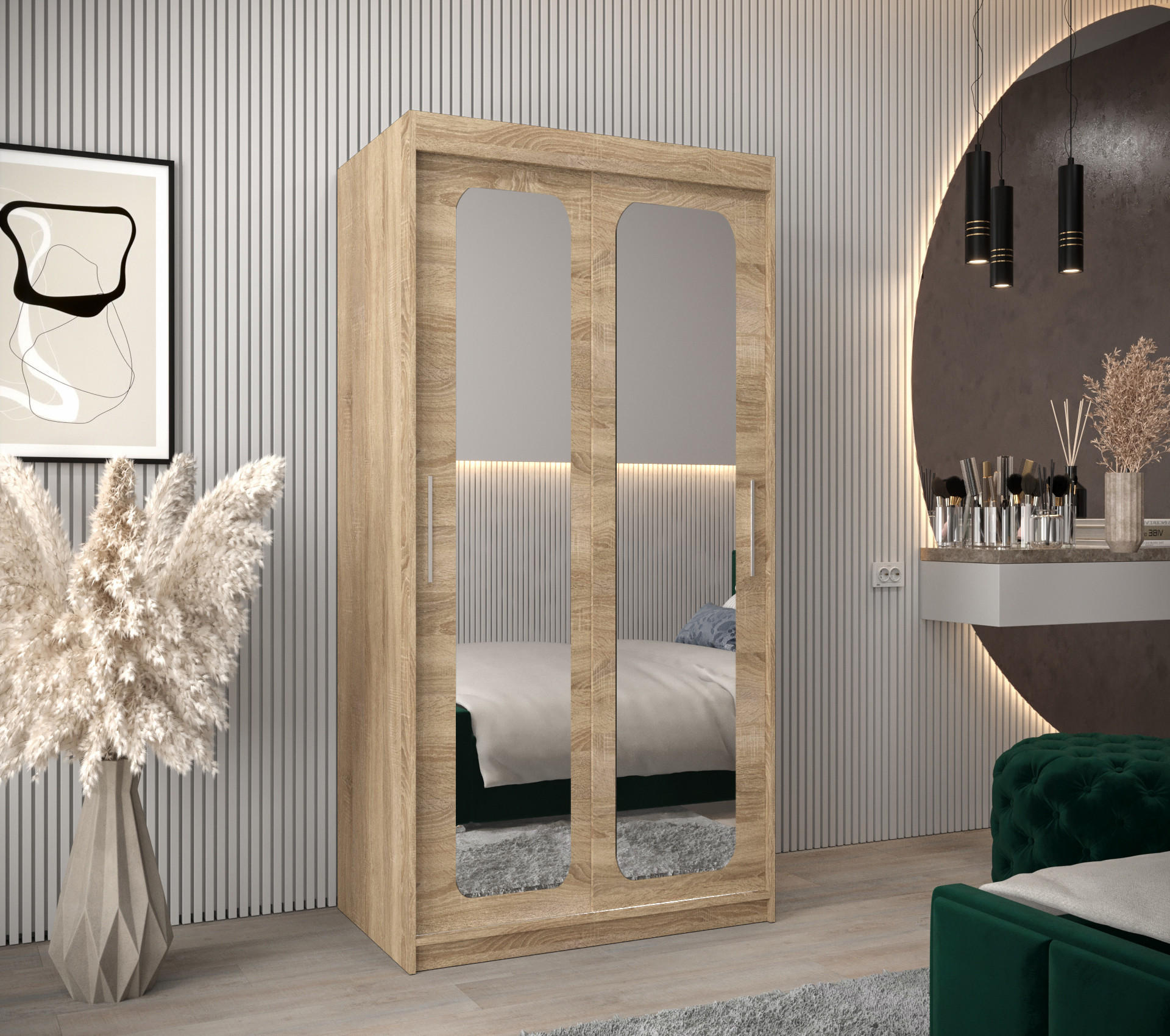 SCHWEBETÜRENSCHRANK 200/100/62 2-türig - Silberfarben/Sonoma Eiche, Holz/Kunststoff (100/200/62cm) - MÖBEL KRYSPOL