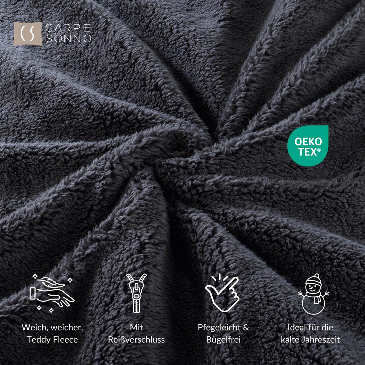 WINTER-BETTWÄSCHE 135x200 Teddy Fleece Warmer Plüsch Bettbezug Kuschelig - Anthrazit - Anthrazit, Textil (135/200cm) - Carpe Sonno