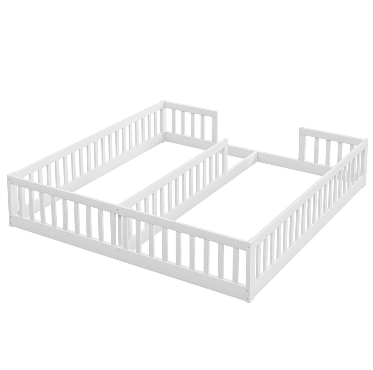 KINDERBETT aus Kiefernholz und MDF 180x200 cm Weiß mit Sicherheitsgitter für 2 Kinder - Weiß, Holzwerkstoff (90/200cm) - Modfu