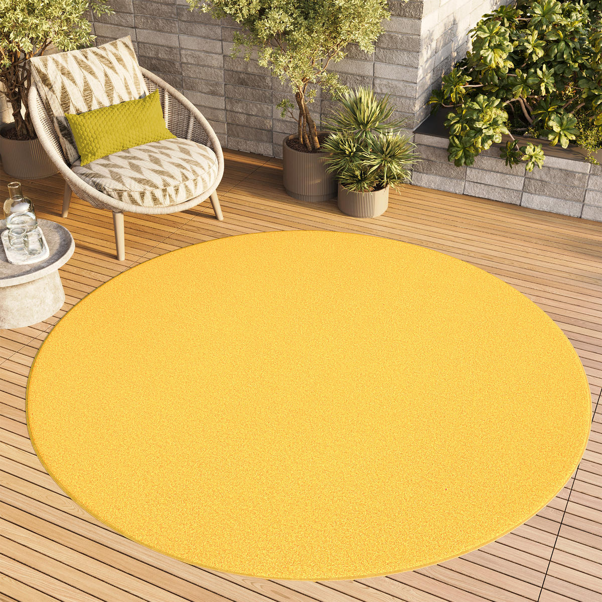 TEPPICH MONO Rund Outdoor Gelb 100/100 cm - Gelb, Textil (100/100cm) - Tapiso