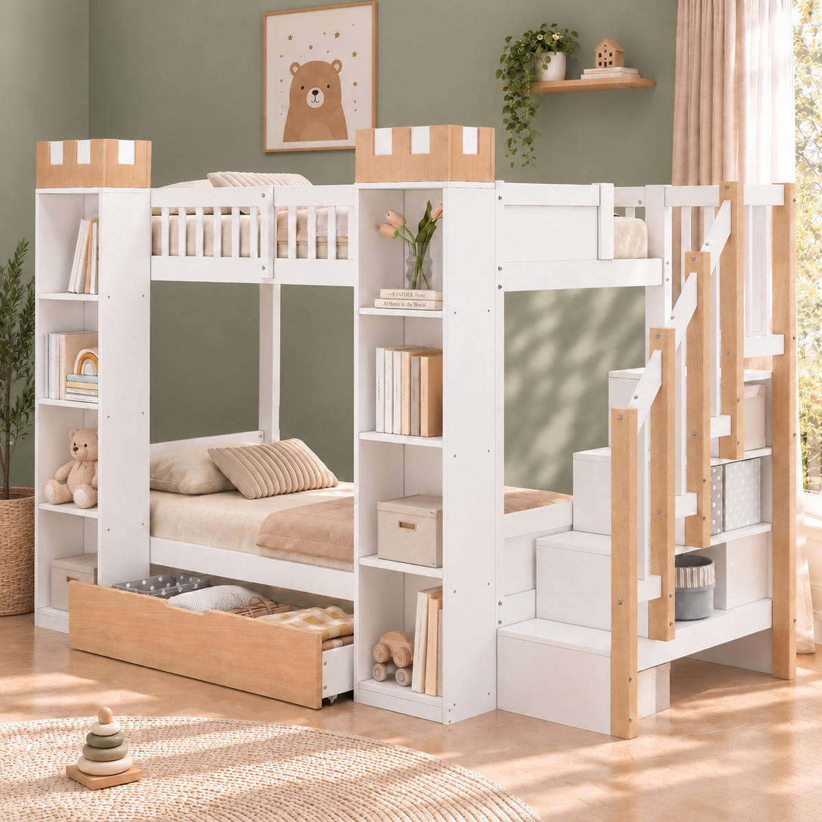 ETAGENBETT 90/200 cm mit Stauraumtreppe, DE-41823, in Weiß - Weiß, Holz (90/200cm) - ComfortXL