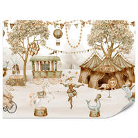 FOTOTAPETE für Kinderzimmer Zirkus Zelt Tiere Ballons Aquarell Bäume 350x256 - Ecru/Beige, Papier (350/256cm) - Muralo