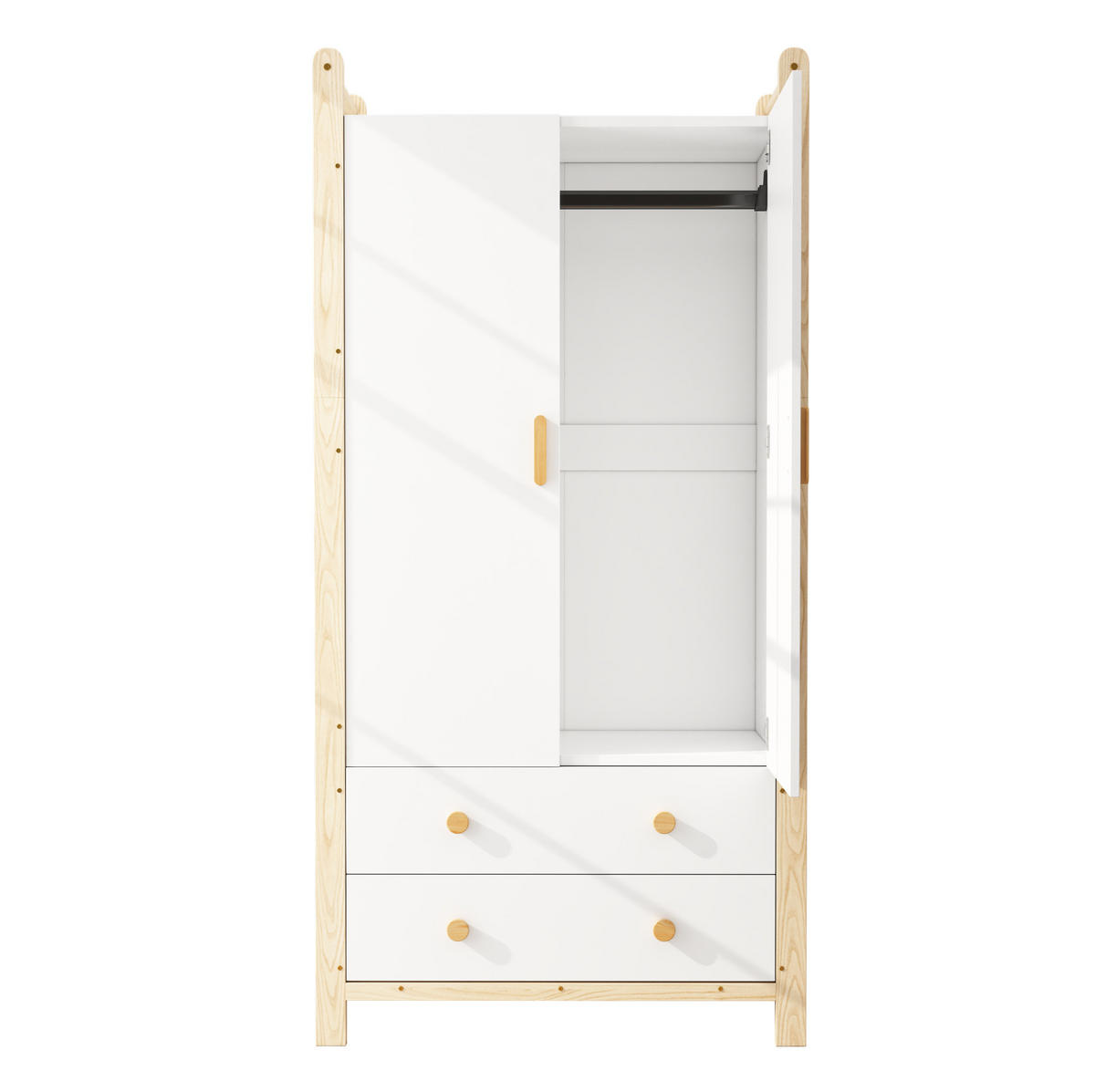 KLEIDERSCHRANK 89,6/44/180,5 cm Natur/Weiß aus Holzwerkstoff mit Kleiderstange und 2 Schubladen - Weiß, Holzwerkstoff (44/180.5/89.6cm) - OKWISH